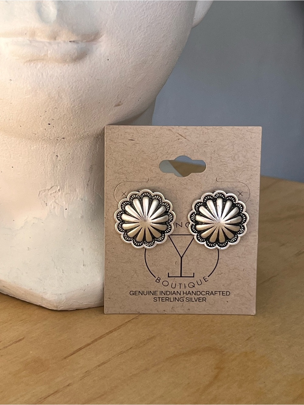 Handcrafted Sterling Silver Floral Concho Stud Earrings - Silver